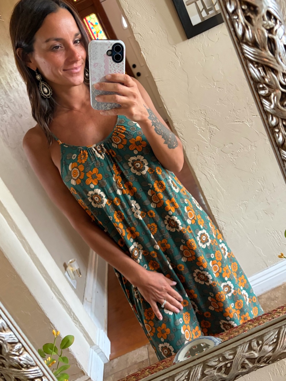 NATURAL LIFE Teal Maxi Dress with Mustard Floral Print